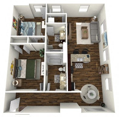 a 3d rendering of a floor plan with a bedroom and a bathroom